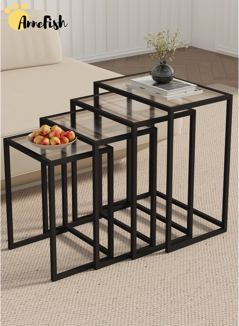 AnneFish 4Pcs C-Shaped Tempered Glass Coffee Table Set Sofa Side Nesting Table End Table For Home Living Room Bedroom Small Coffee Table Couch Table Metal Frame Easy Assembly - Image 1